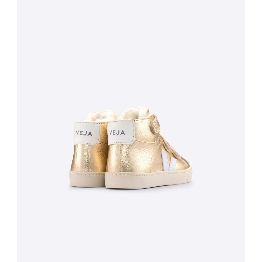 Kids' Veja ESPLAR MID FURED LEATHER High Tops Gold | ZA 698JPQ